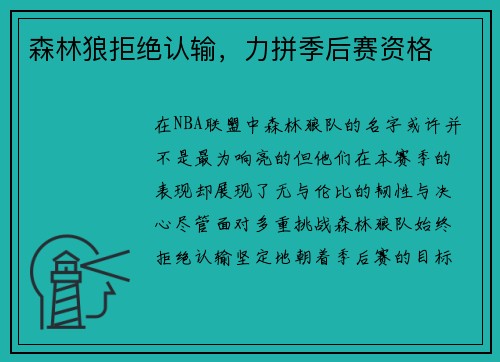 森林狼拒绝认输，力拼季后赛资格